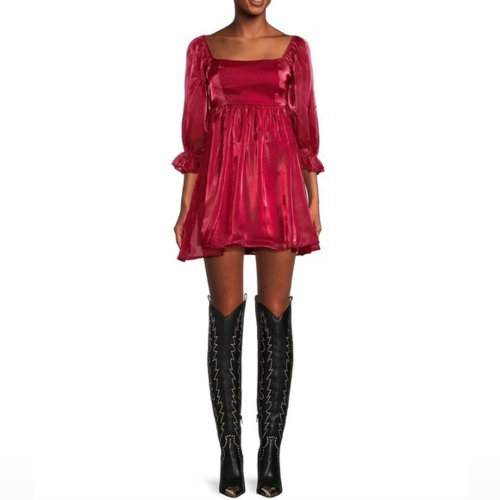 NWT Allison & Kelly Red Organza Puff Sleeve Mini Dress Sz L